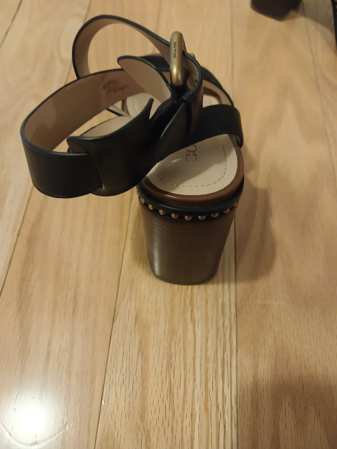 Coach Black Leather Studded Block Heel Sandals - photo 2