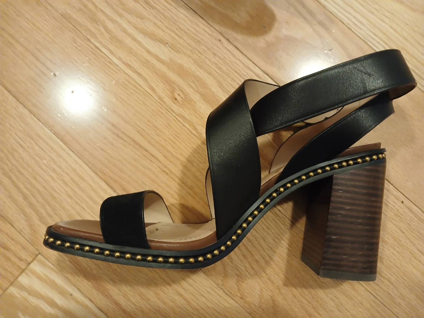 Coach Black Leather Studded Block Heel Sandals - photo 3