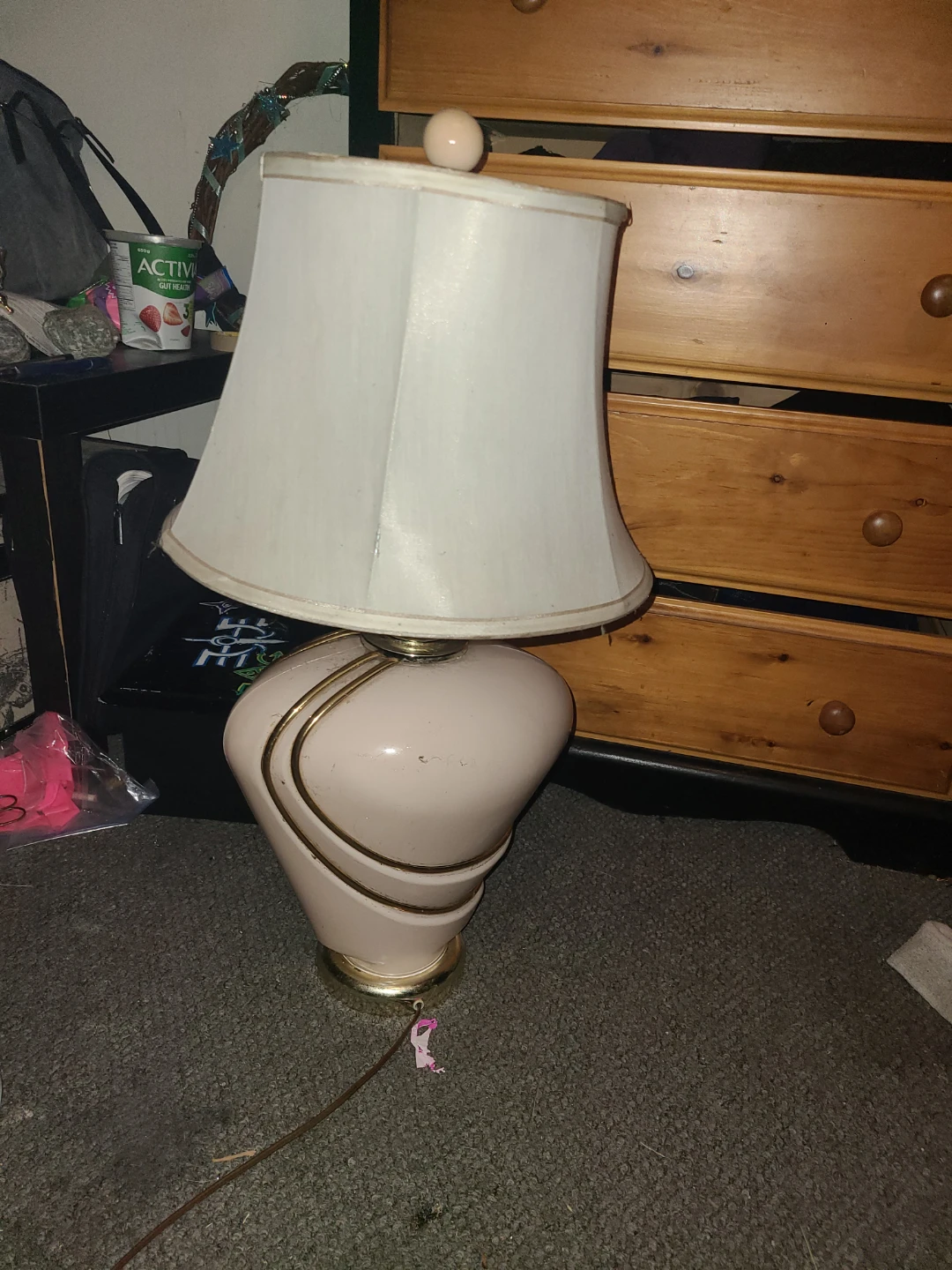 Vintage Pink Ceramic Table Lamp with Cream Shade