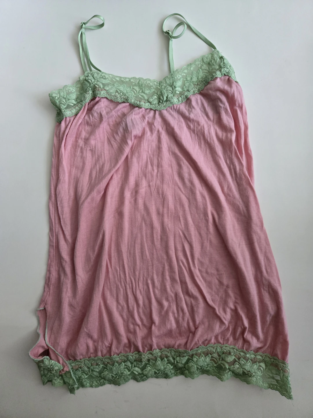 Pink and Green Lace Trim Camisole - Small