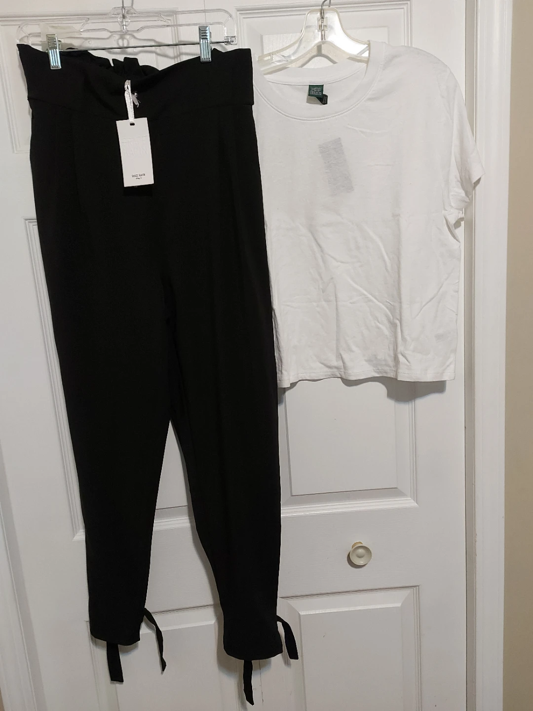 Black Tie Ankle Joggers & White T-Shirt Set