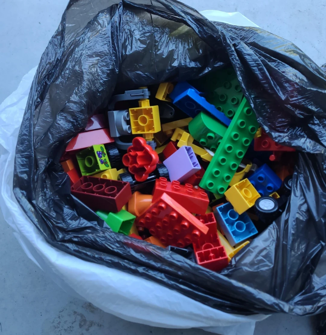 Bag of assorted Duplo building blocks
