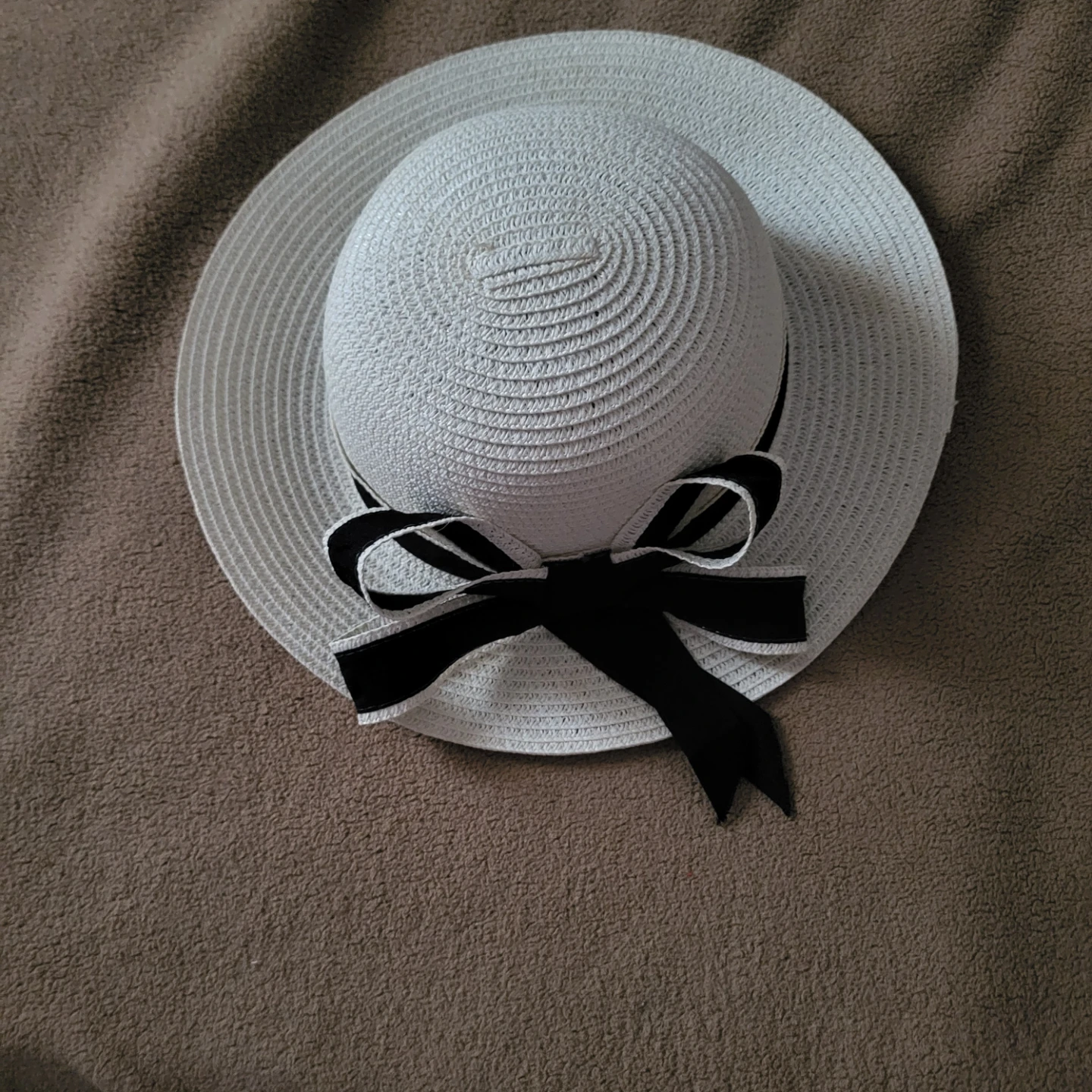 White Straw Hat with Black Bow