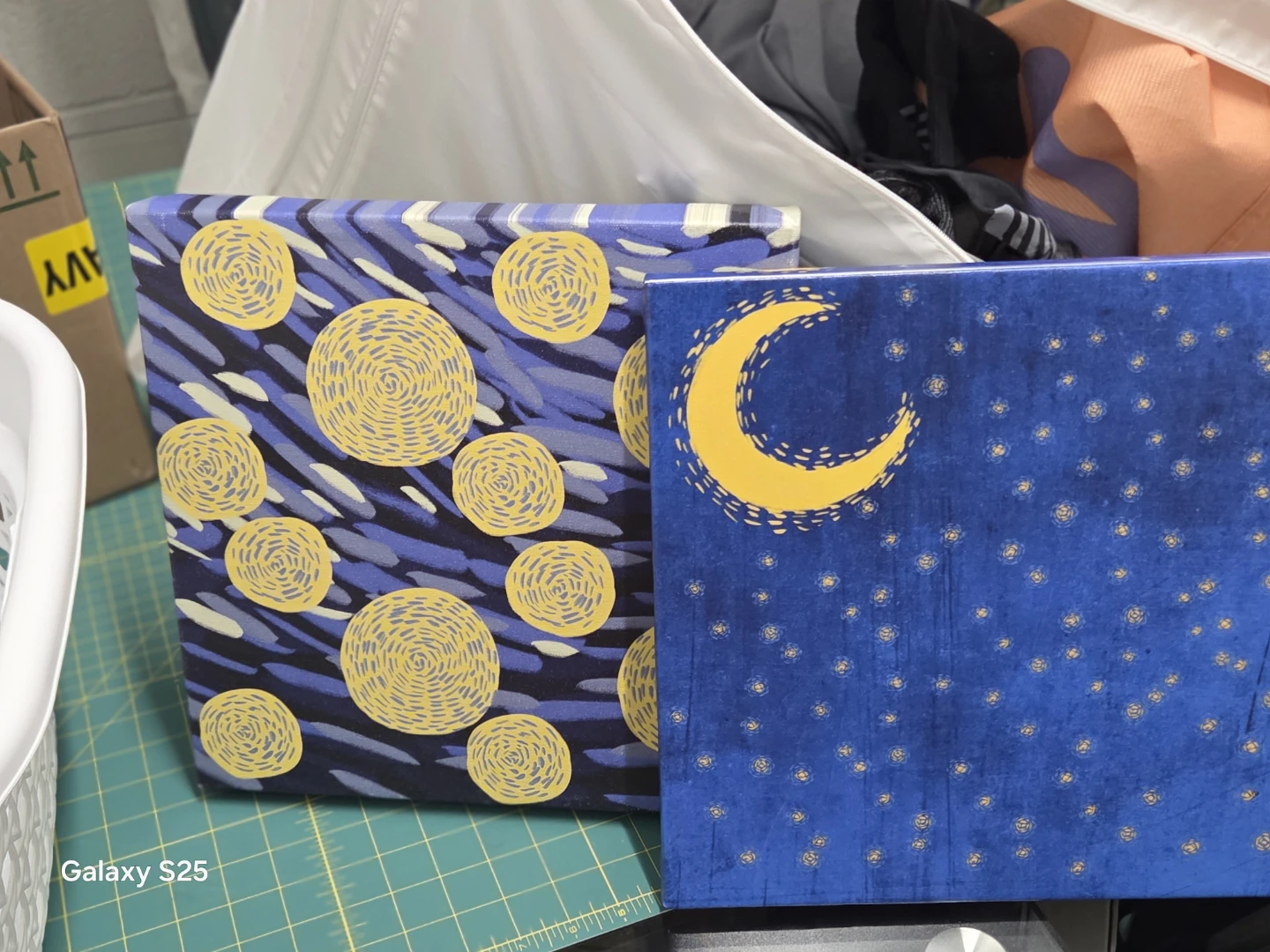 Set of 2 Canvas Wall Art Prints - Starry Night & Moon