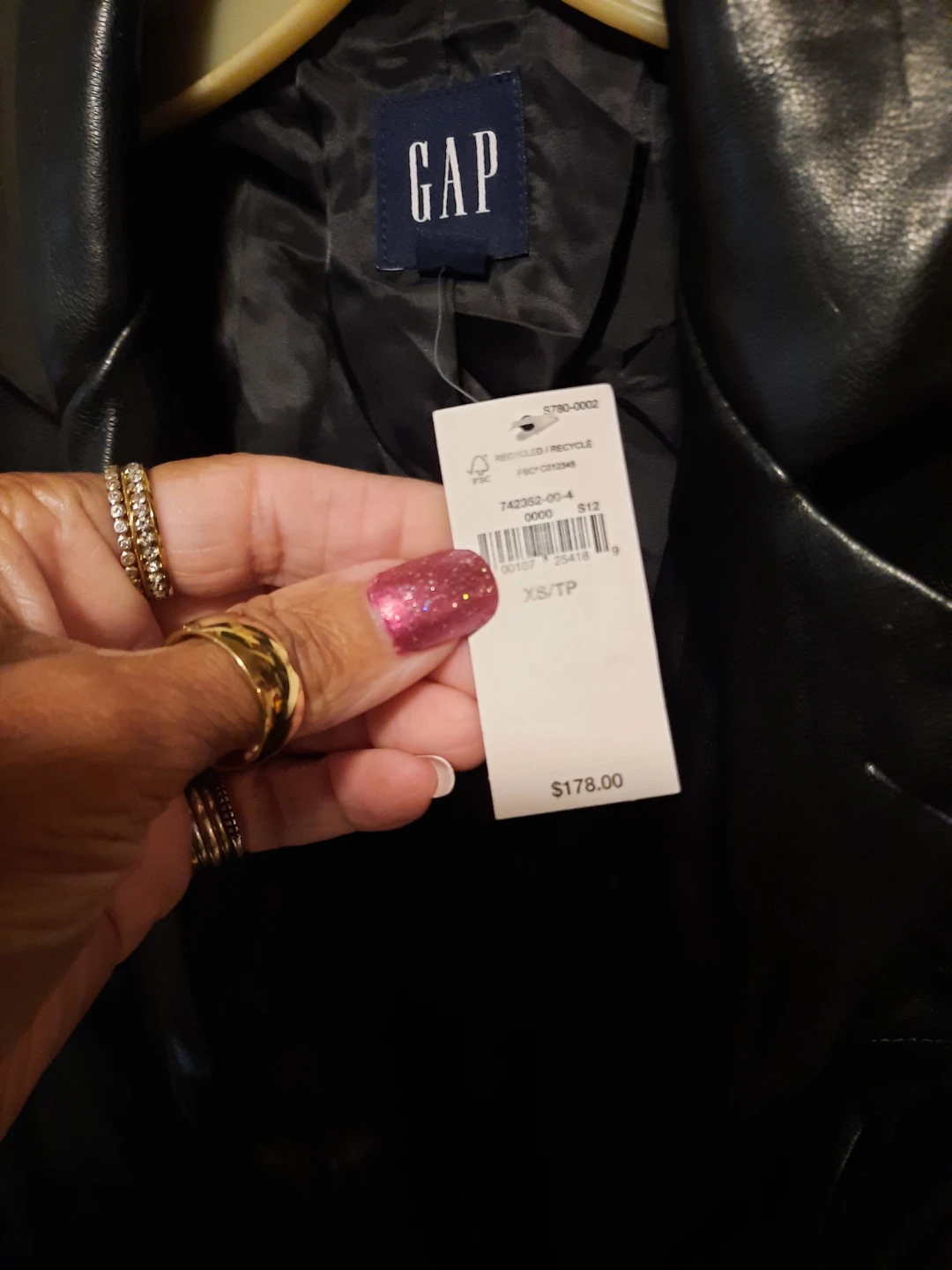 NWT GAP Black Faux Leather Blazer Jacket - photo 4