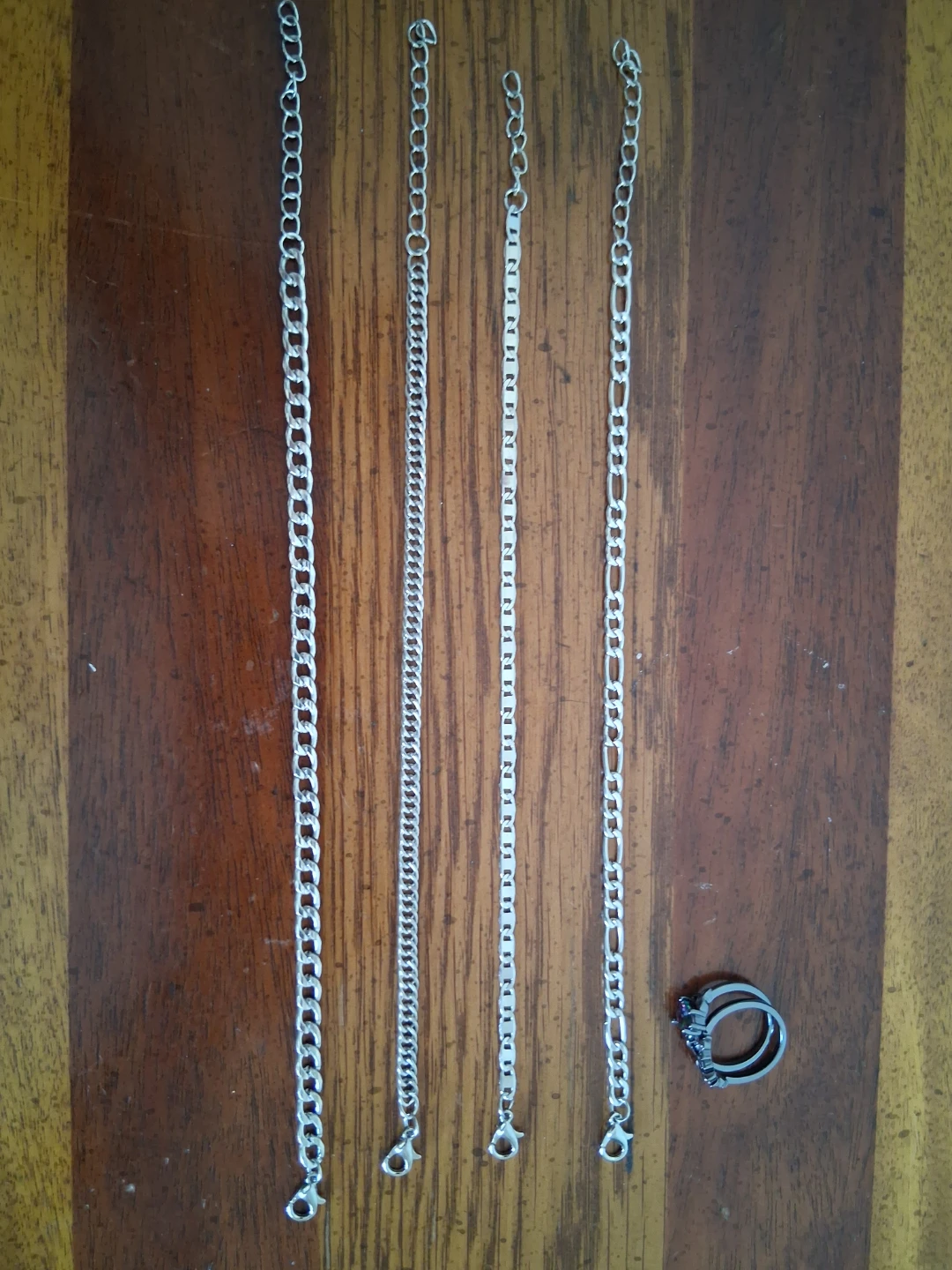 Set of 4 Silver-Tone Chain Bracelets & Ring