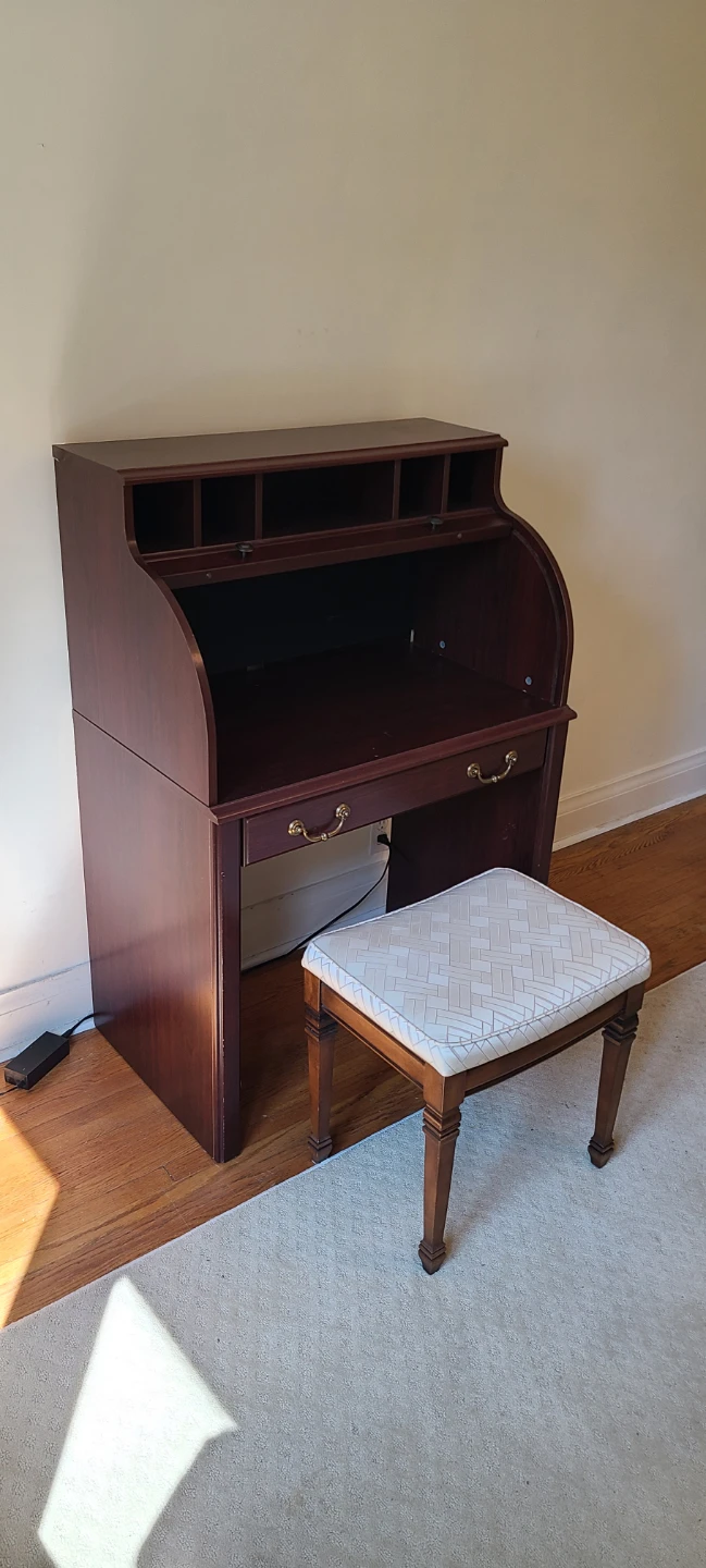 Rolltop Desk with Stool - Smaller Sized, Faux Wood - photo 3