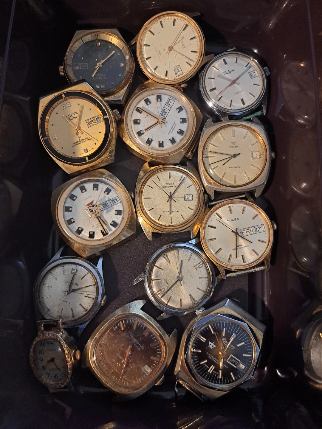 Assorted Vintage Watches: Timex, Geneva, Valgino, Yema