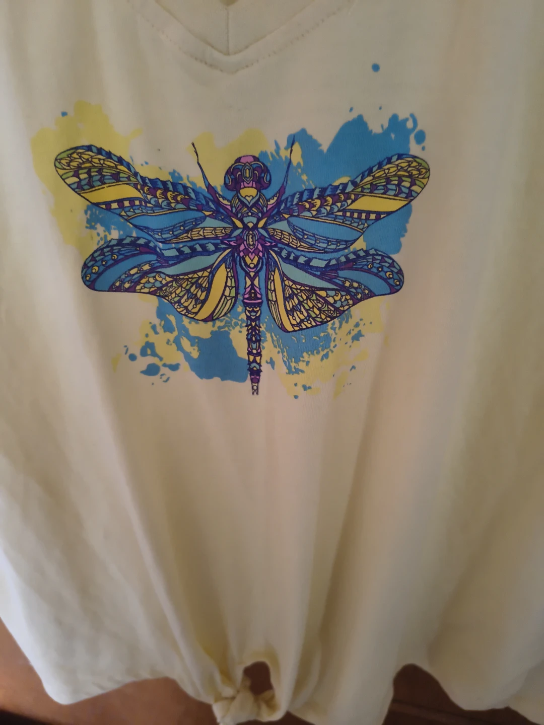 Yellow Dragonfly V-Neck T-Shirt - Size L/G - photo 2