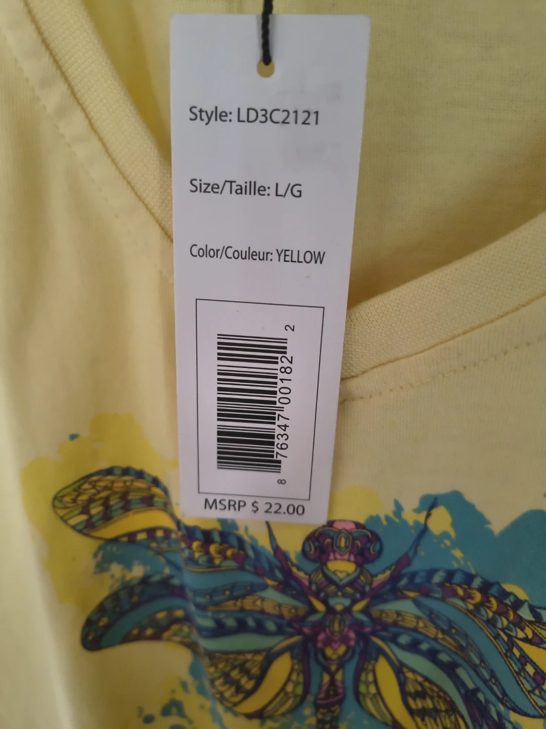 Yellow Dragonfly V-Neck T-Shirt - Size L/G - photo 4