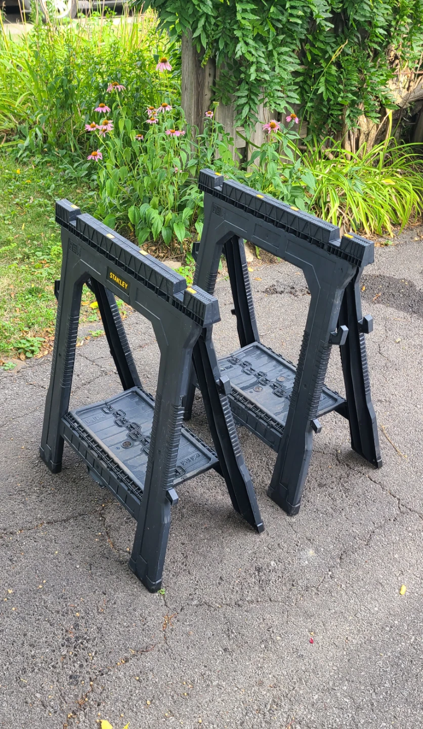 2 Stanley Sawhorses - Folding Plastic, Excellent Condition!