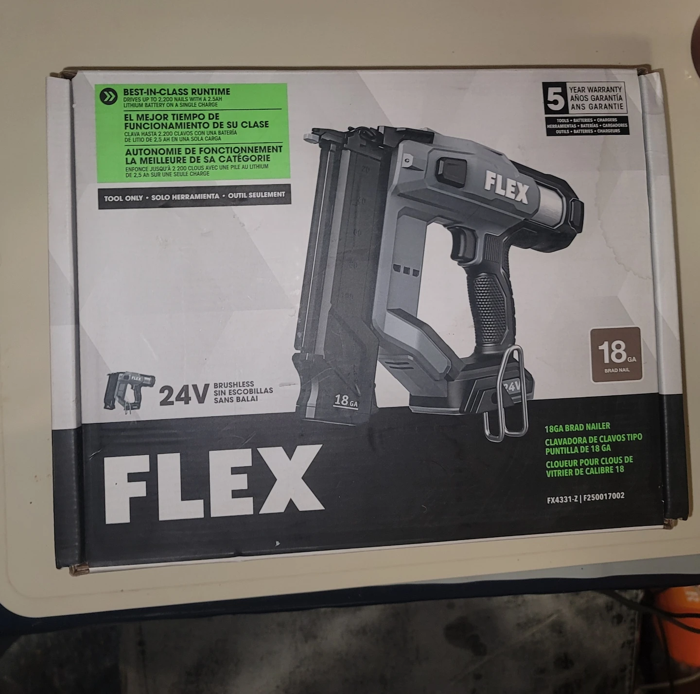 Retail $350 FLEX 18 GA Brad Nailer FX4331-Z Tool Only