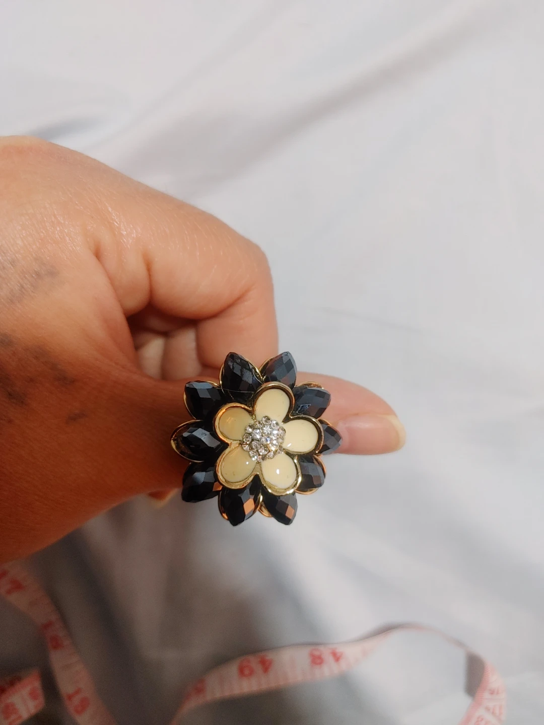 Flower Ring with Black and Cream Accents - photo 2
