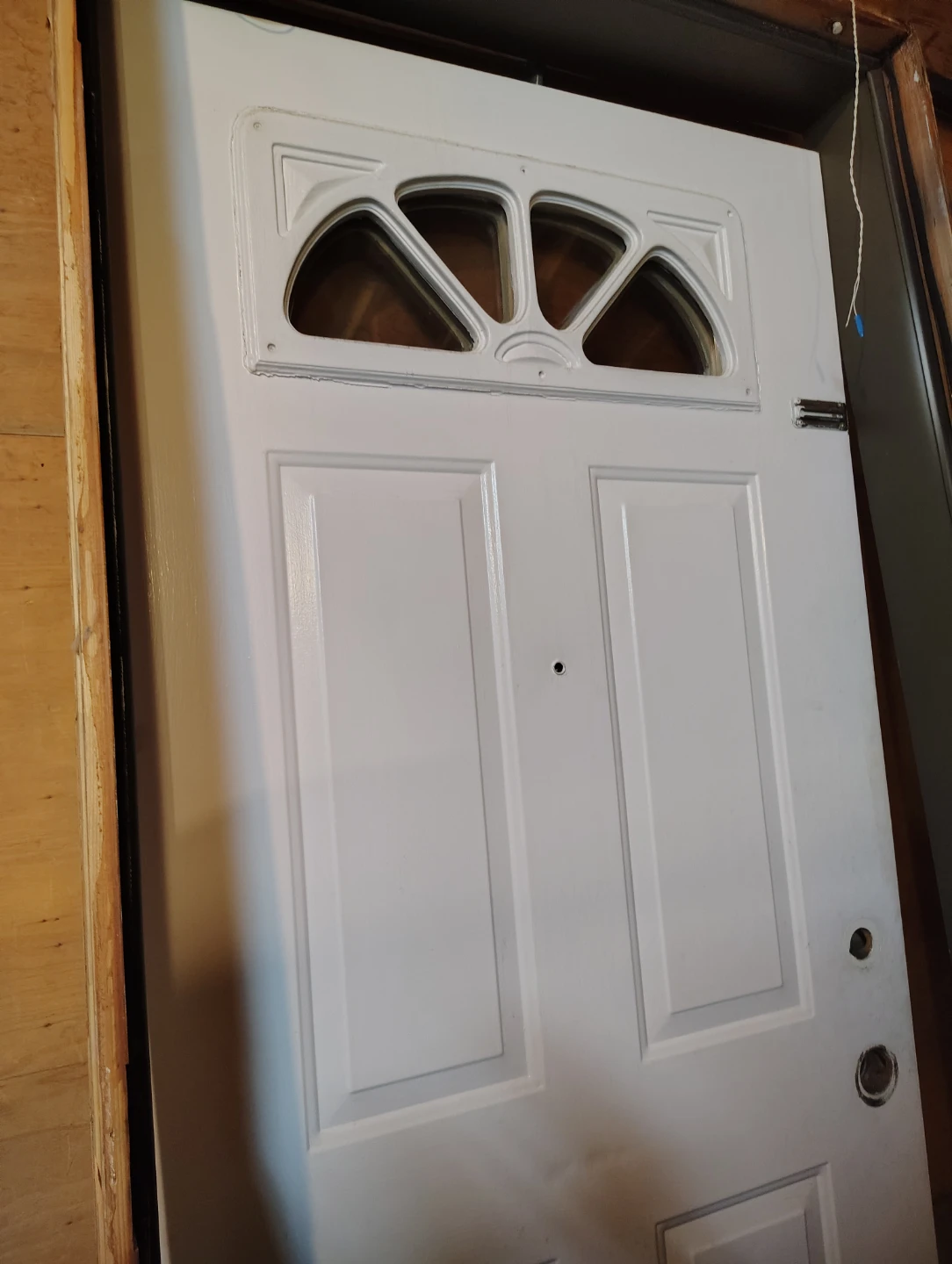 White Front Door with Decorative Glass Top Panel - photo 4