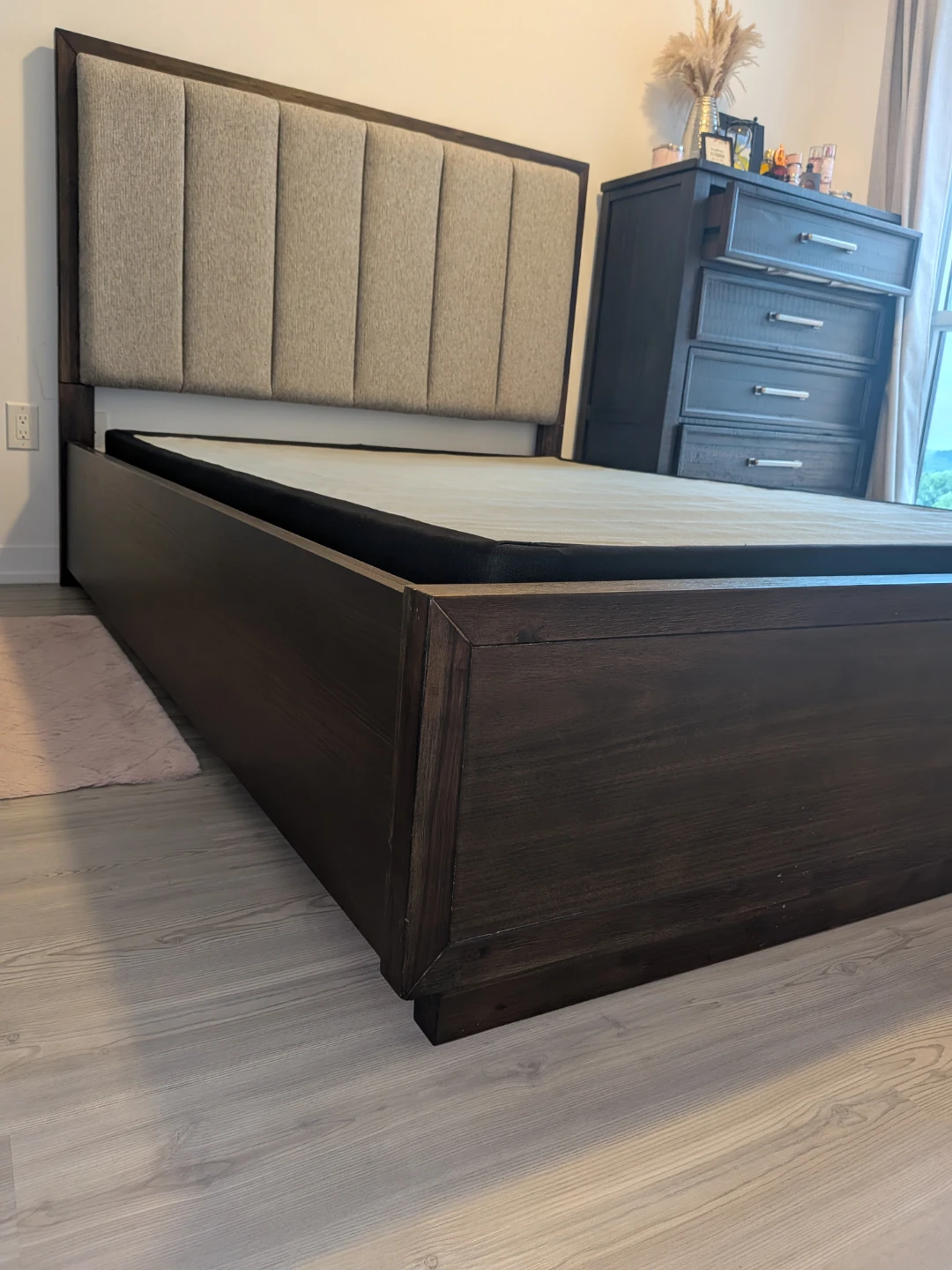 Dark Wood Upholstered Platform Bed Frame - photo 2