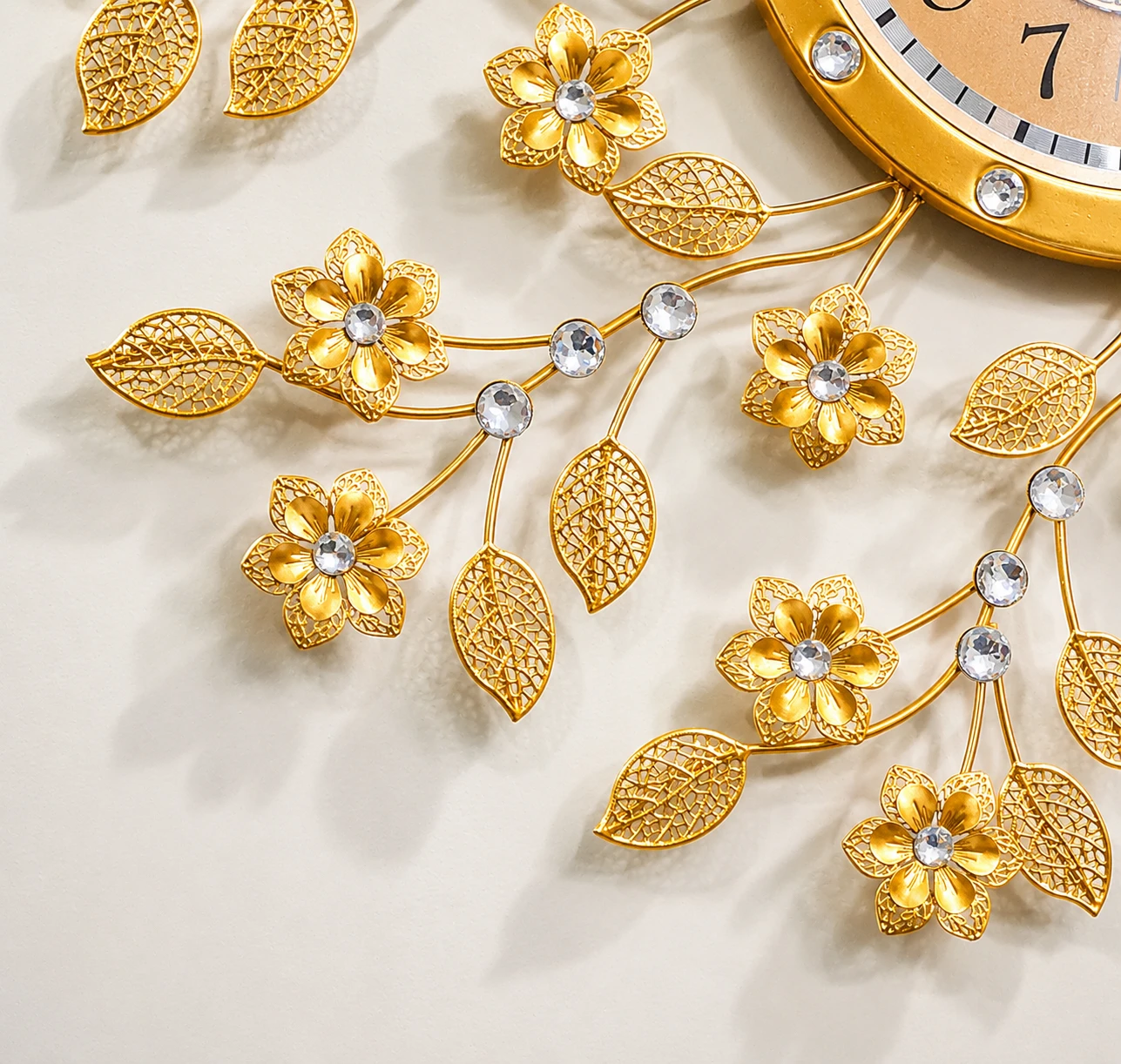 Gold Floral Wall Clock with Rhinestones - photo 2