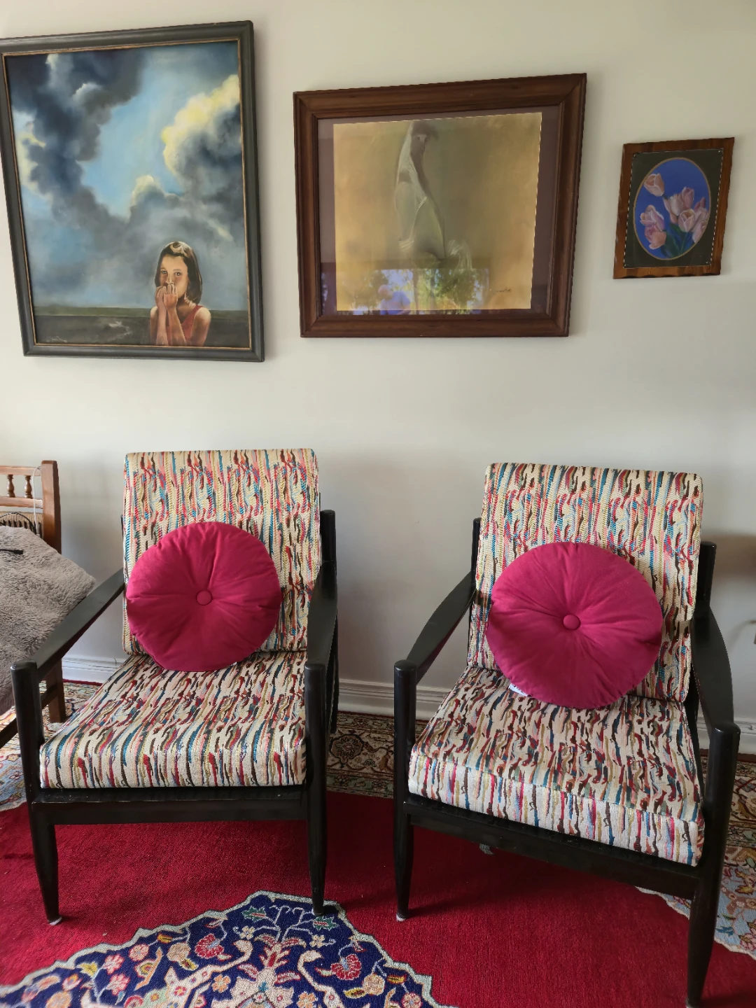 Burma Teak Armchair with Black Frame and Striped Upholstery - photo 3
