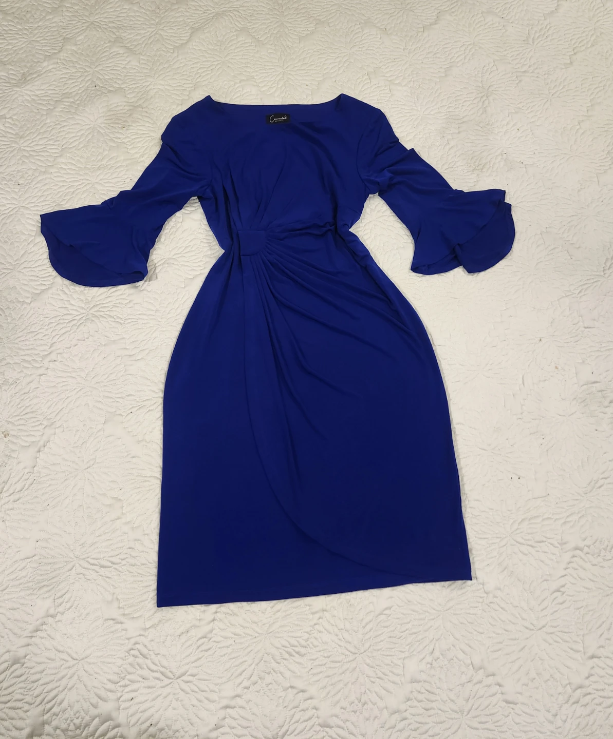 Connected Apparel Blue Ruffle Sleeve Midi Dress Size 10 - photo 4