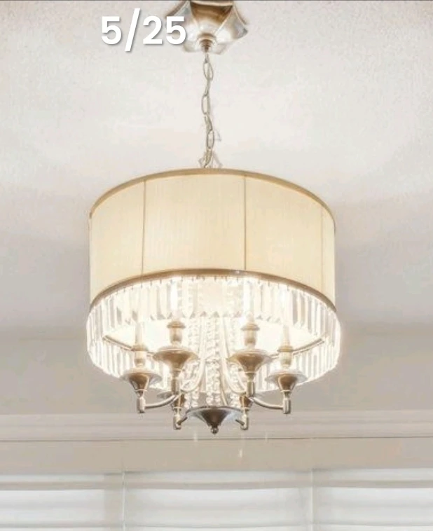 Chandelier Style Pendant Light Fixture with Cream Drum Shade