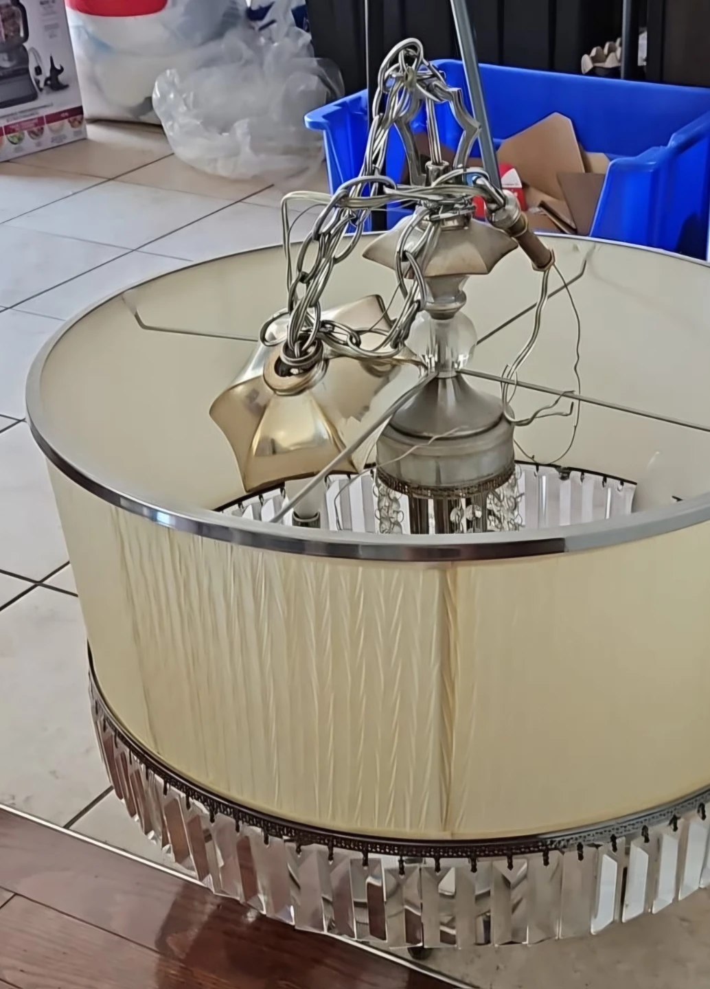Chandelier Style Pendant Light Fixture with Cream Drum Shade - photo 2