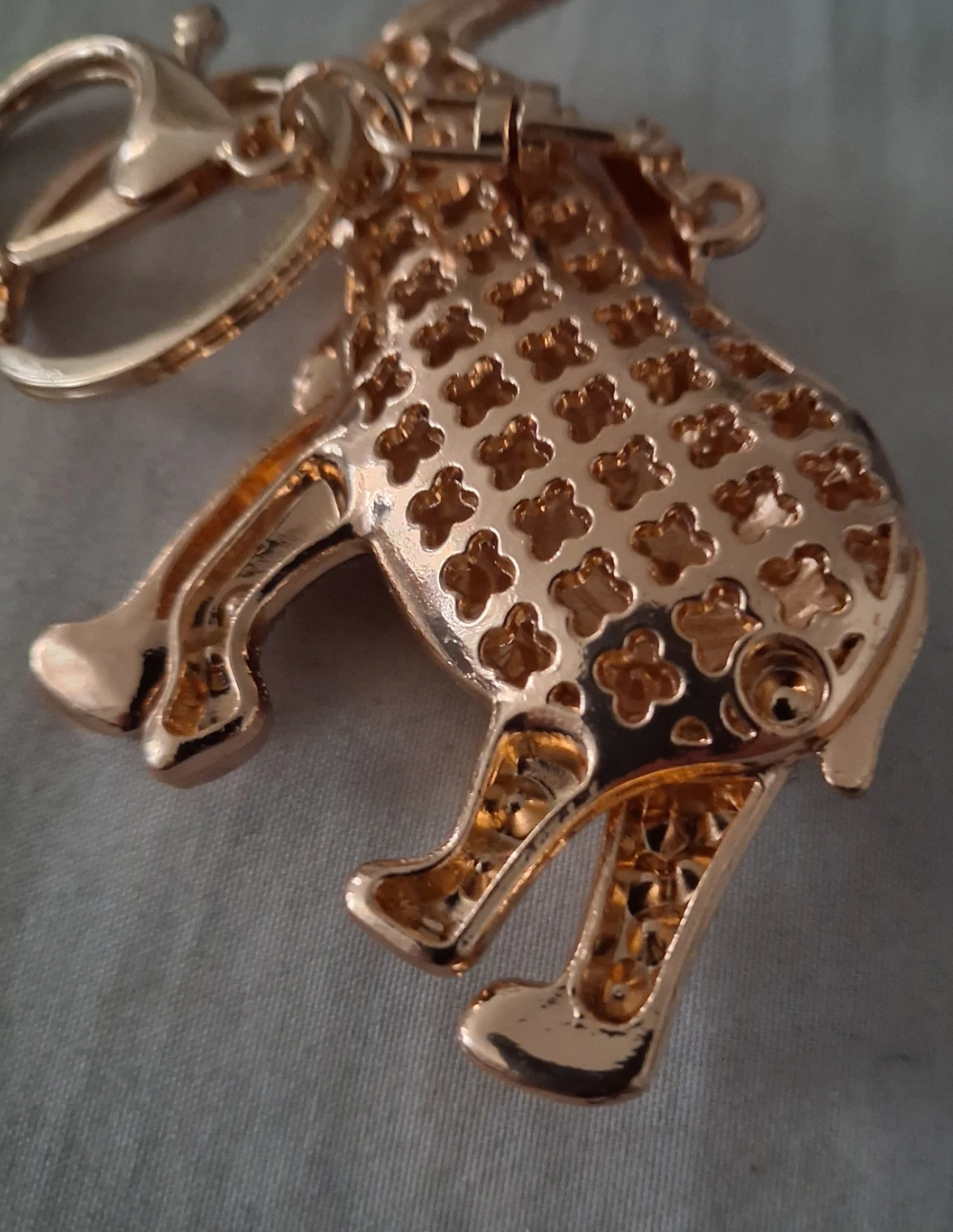 Gold Elephant Keychain with Blue and Clear Rhinestones - photo 4