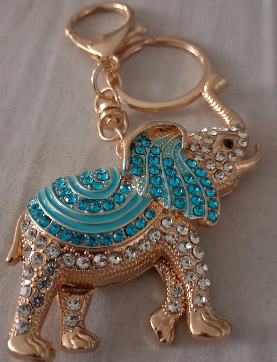 Gold Elephant Keychain with Blue and Clear Rhinestones - photo 5