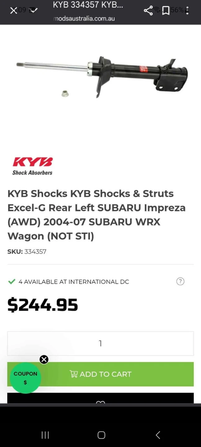 KYB 334357 Excel-G Rear Left Shock Absorber  Subaru Impreza WRX - photo 5