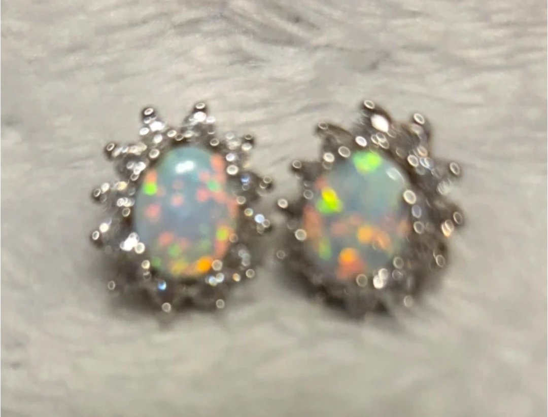 Opal and Cubic Zirconia Stud Earrings - photo 2