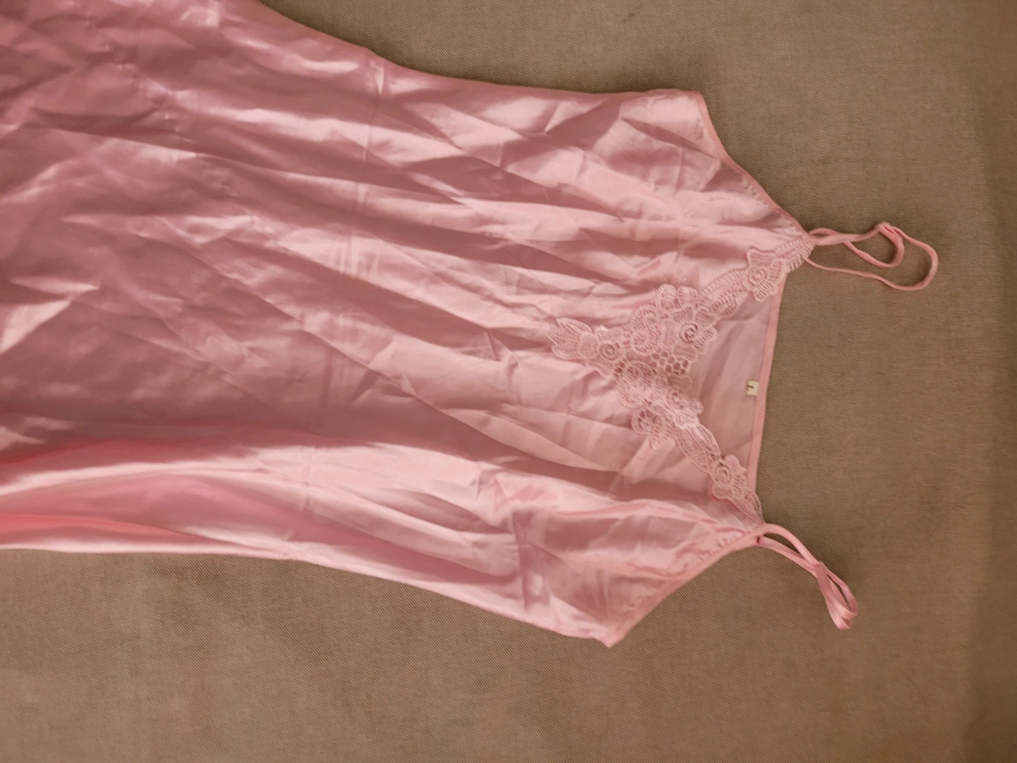 Pink satin slip dress with lace trim - photo 2