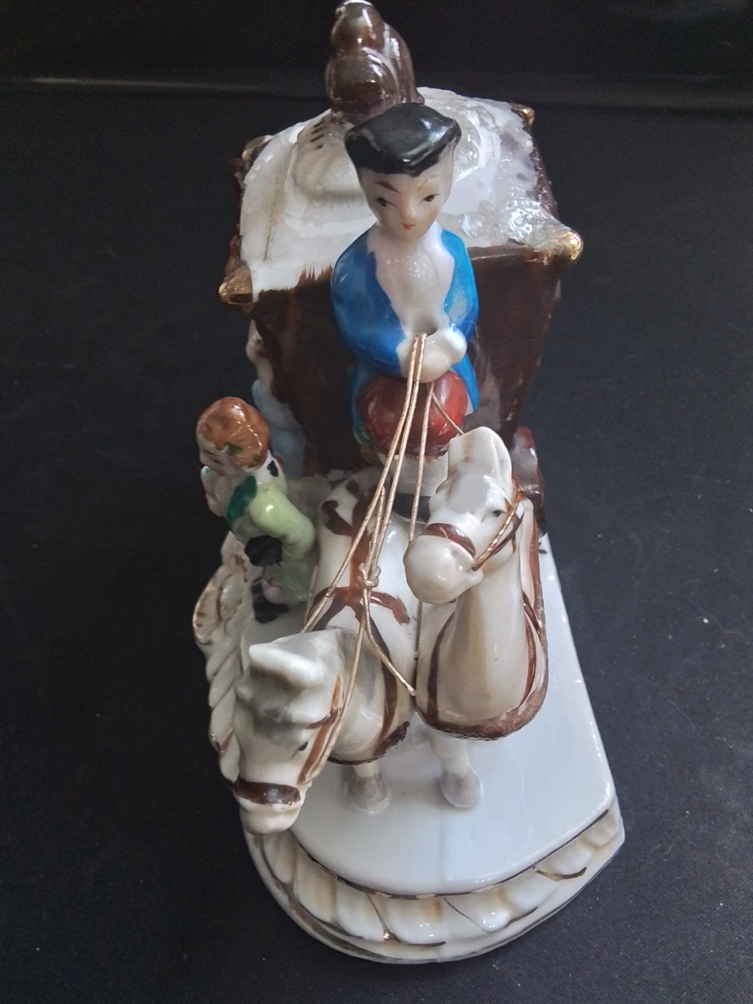 Mid-Century Japanese Porcelain Horse-Drawn Carriage Figurine - photo 3