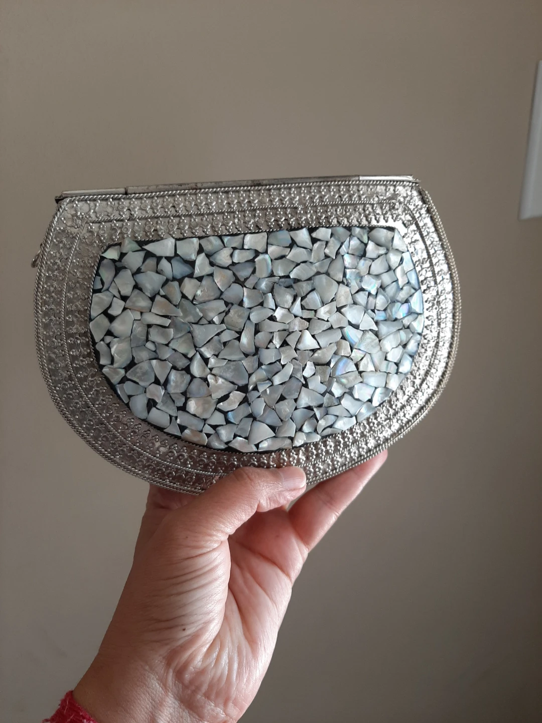Silver Clutch Bag with Mother of Pearl Inlay - photo 3