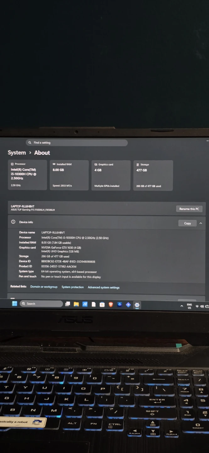 ASUS TUF Gaming Laptop - Intel Core i5, 8GB RAM, NVIDIA GTX 1650 - photo 2