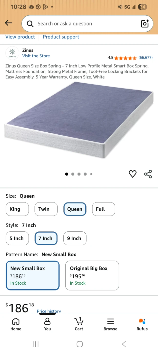 Zinus Queen Size 7 Inch Low Profile Metal Box Spring