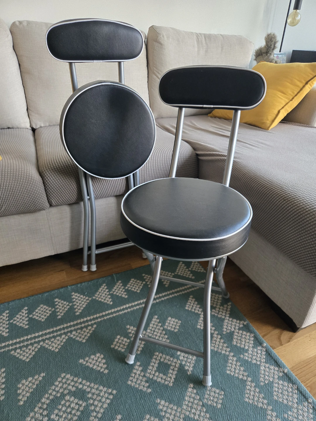Two Retro Black Stools with Backrest