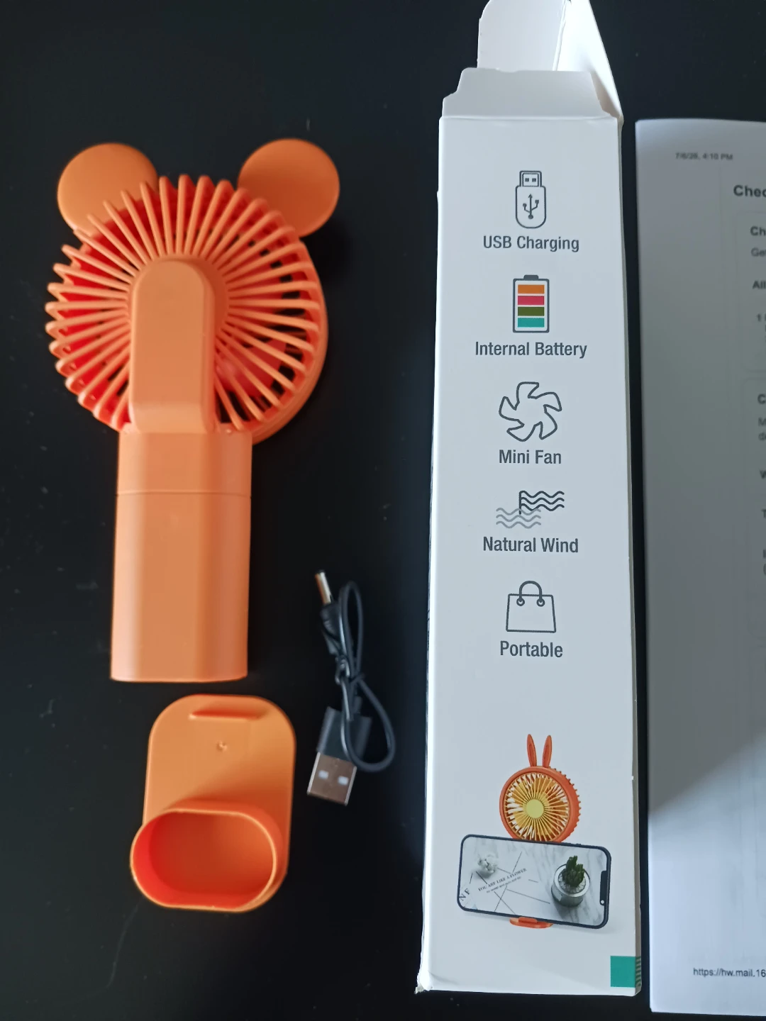 New Orange Mini Handheld Fan with Mickey Mouse Ears - photo 3