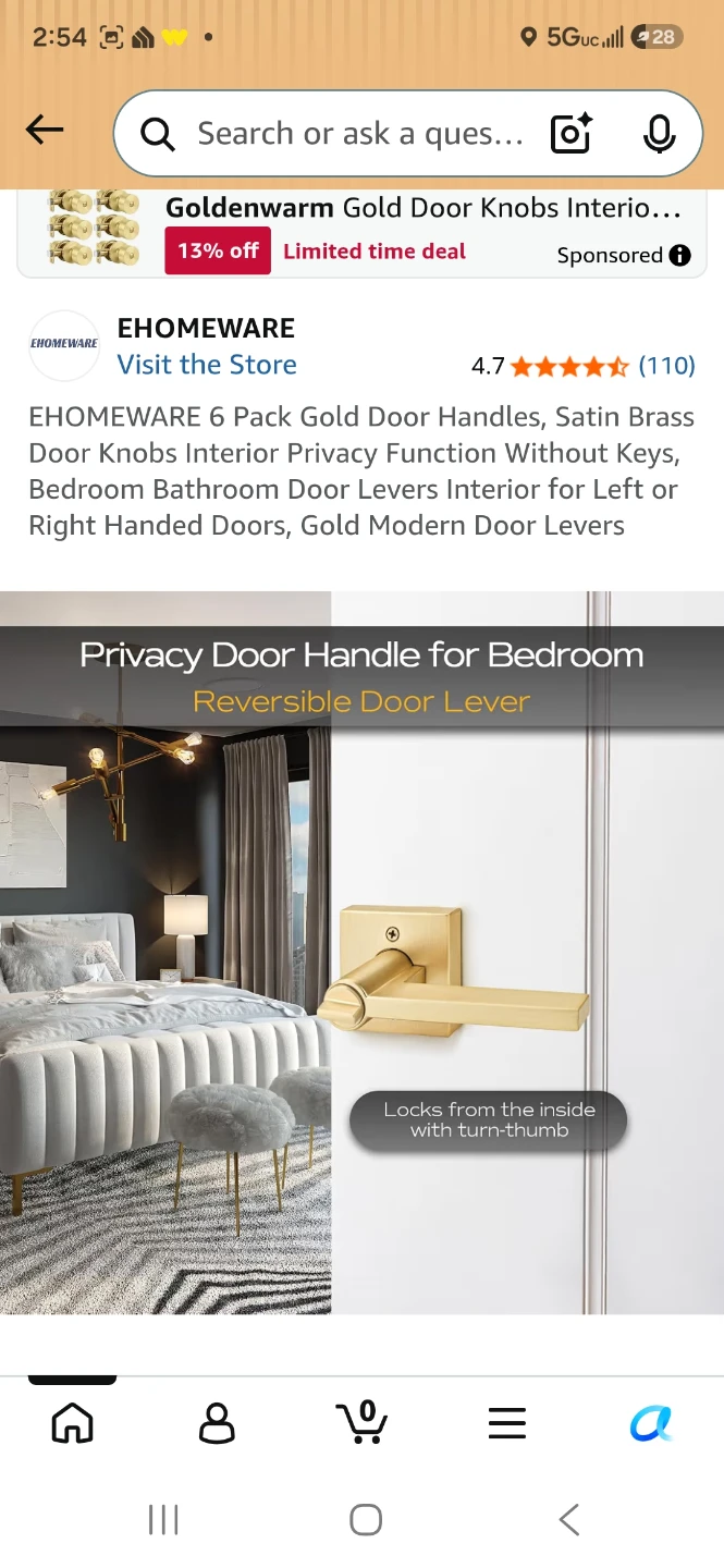 EHOMEWARE 6 Pack Gold Door Handles - Satin Brass - photo 4