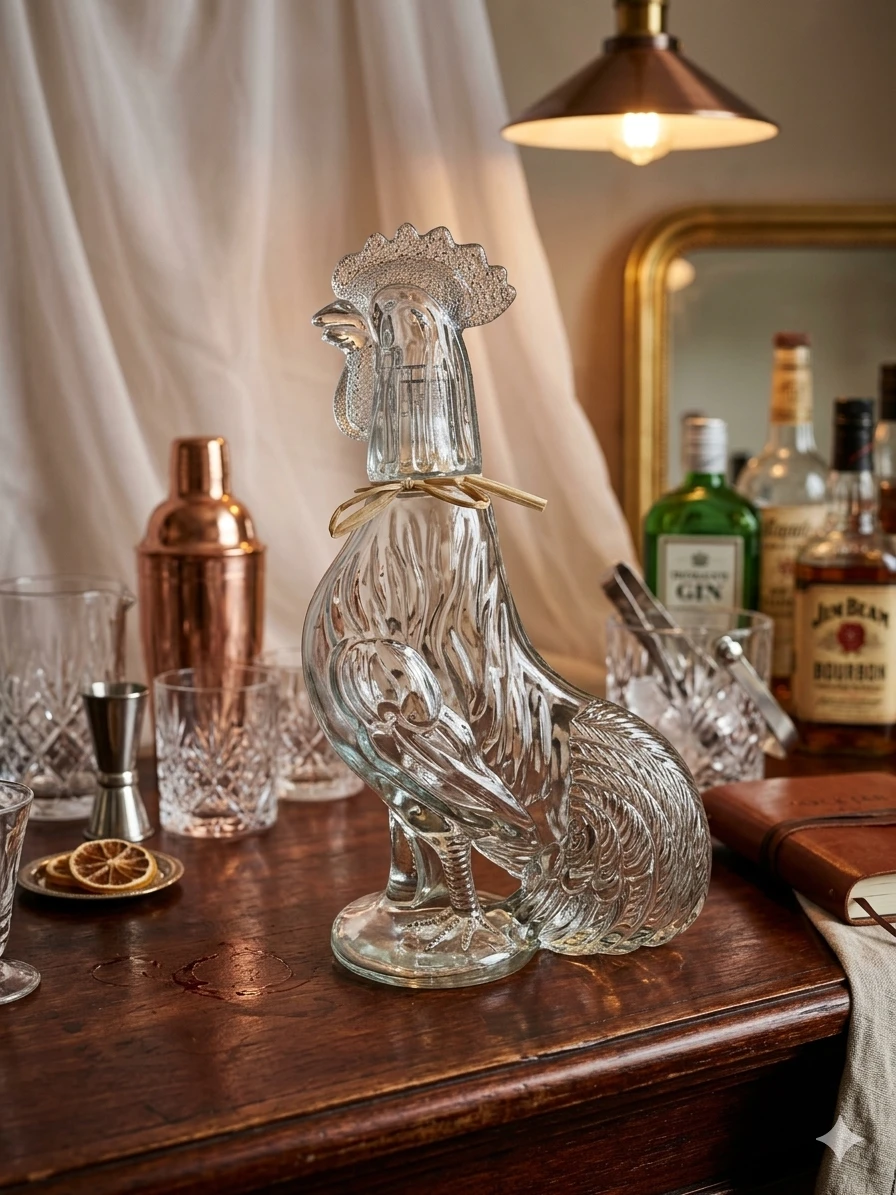 Beautiful Vintage Glass Rooster Decanter Bottle...