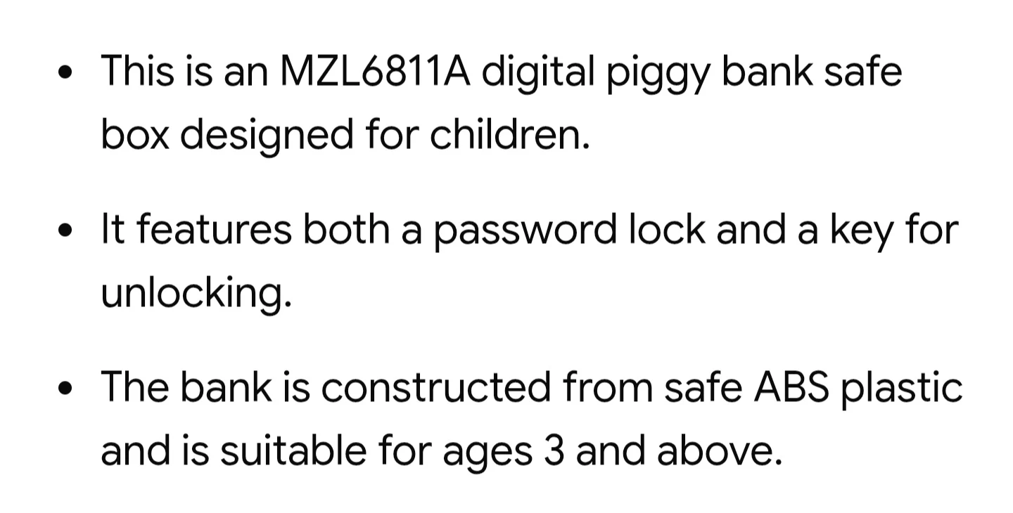 New Safe Box Piggy Bank MZL6811A - photo 3