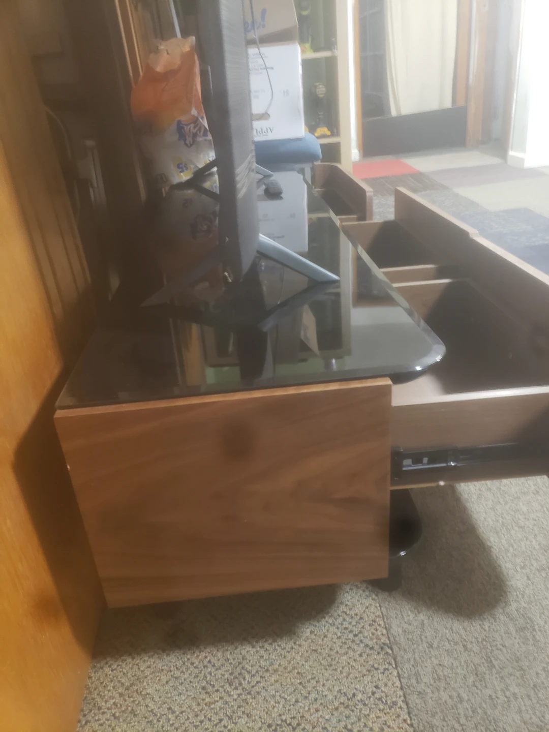 Wood and Glass TV Stand with Drawers - photo 2