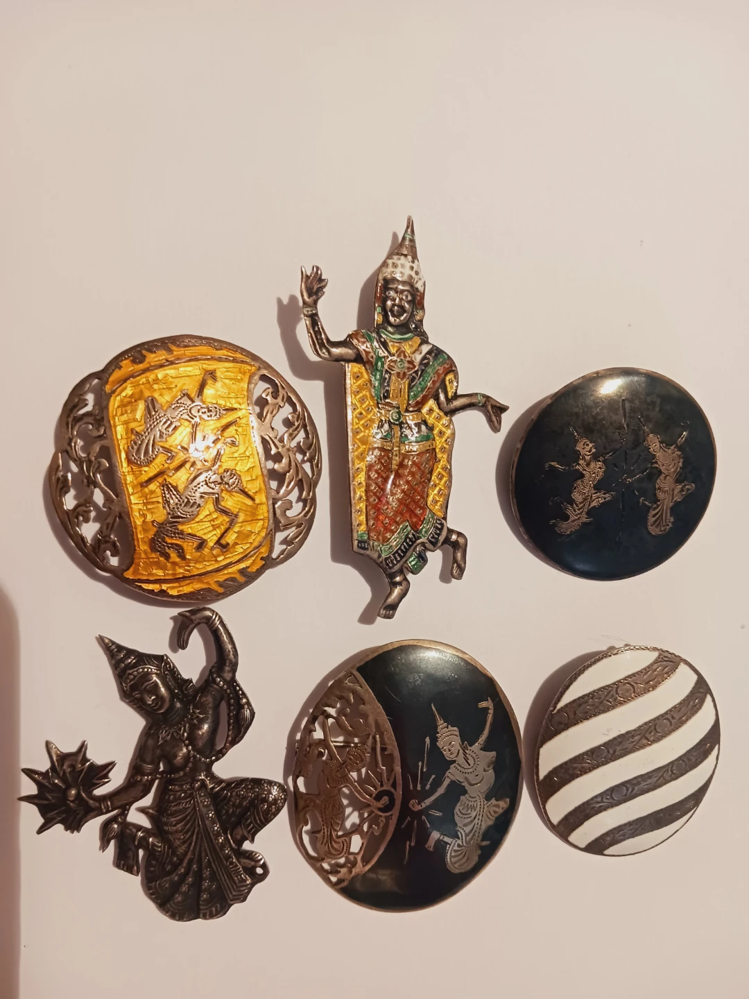 Lot of 6 Sterling Silver 925 Siam Niello Thai Dancers Brooches - photo 2