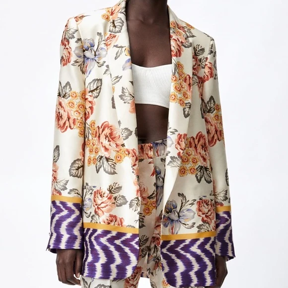 ZARA Floral Blazer Jacket,Large