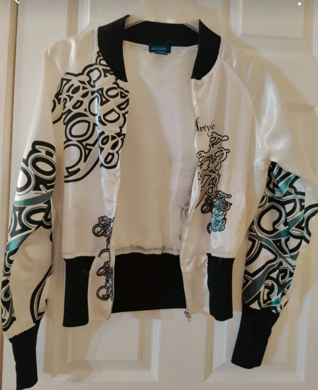 Jazzie Women's White Graphic Bomber Jacket