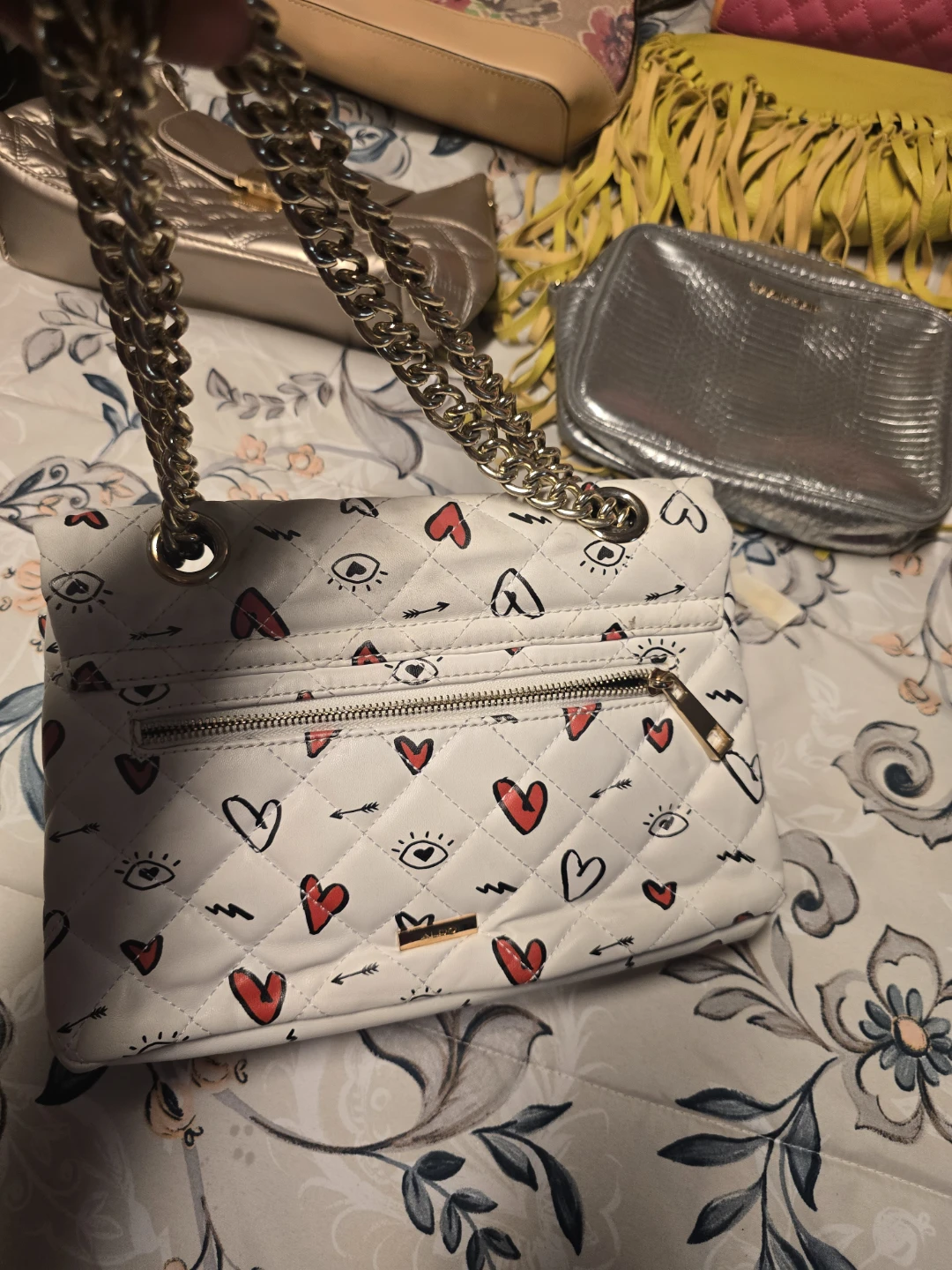 ALDO White Quilted Handbag with Hearts and Eyes Pattern - photo 3