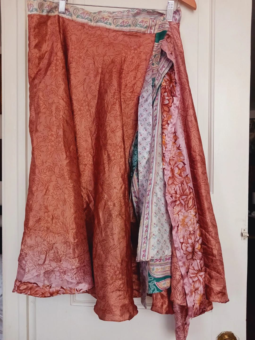 New! Boho Reversible Floral Silk Wrap Skirt. Adjustable fit.