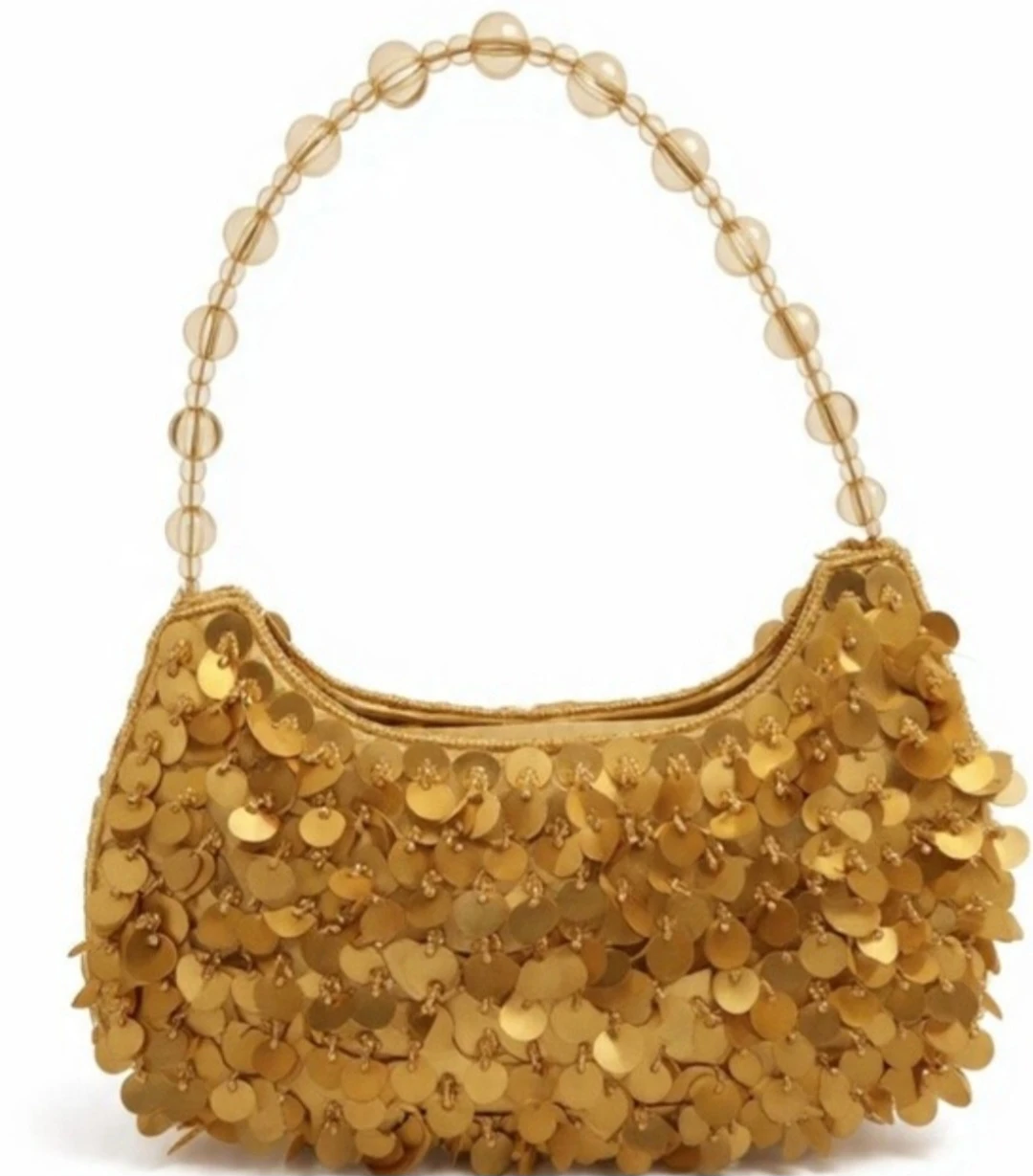 Vintage Gold Sequin Handbag with Beaded Handle