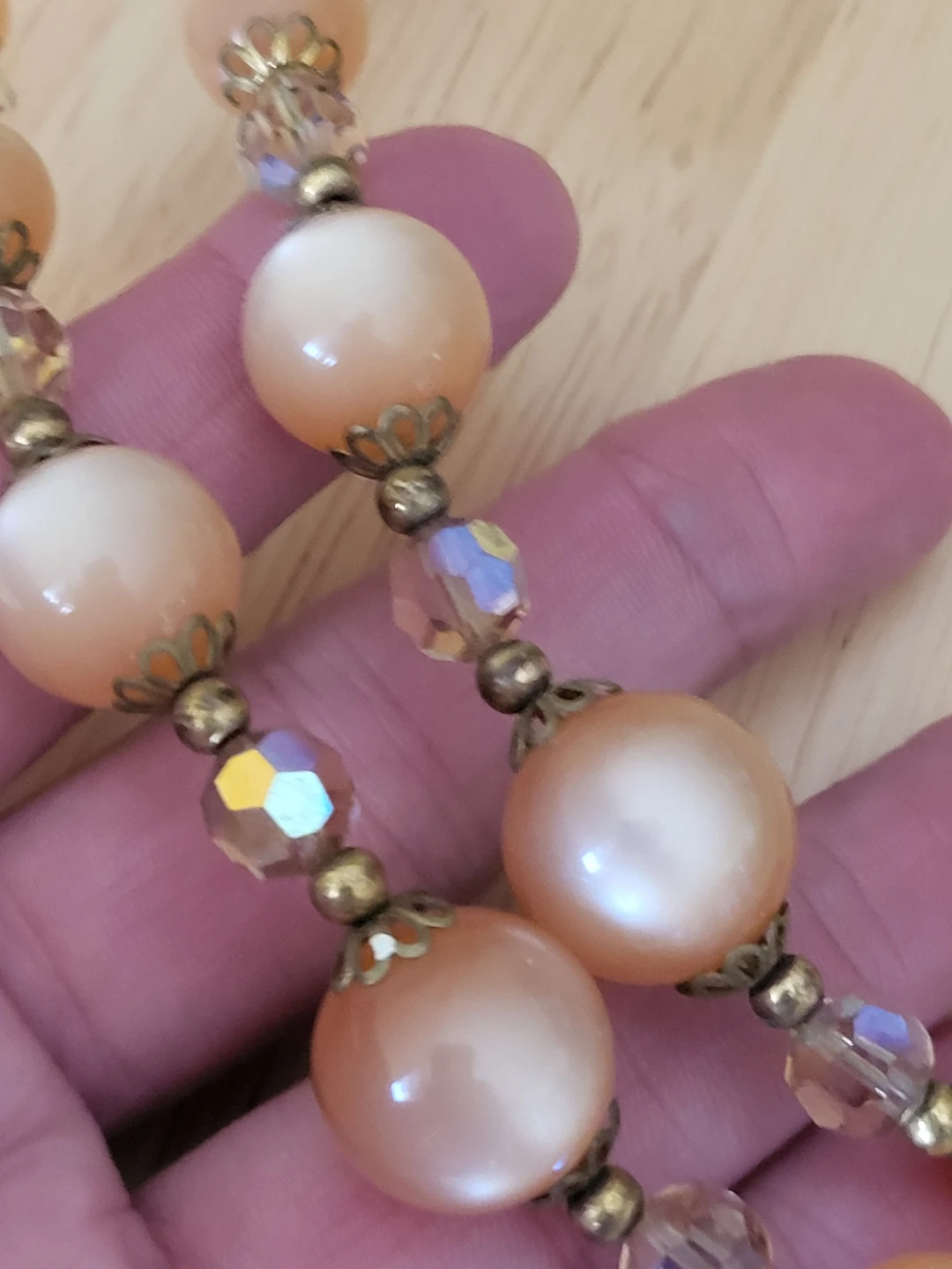 Vintage Peach Pearl and Crystal Necklace - photo 2