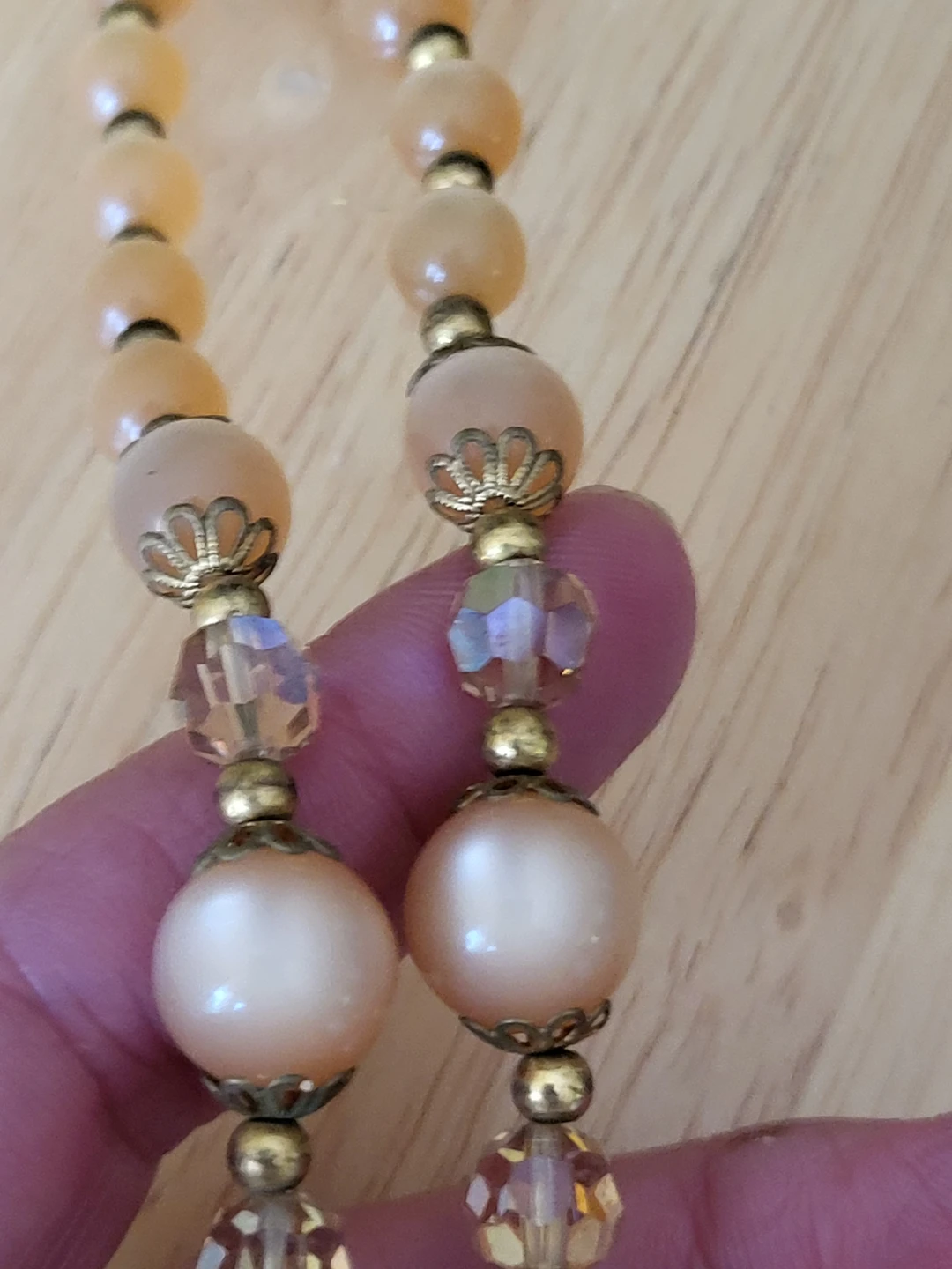 Vintage Peach Pearl and Crystal Necklace - photo 3