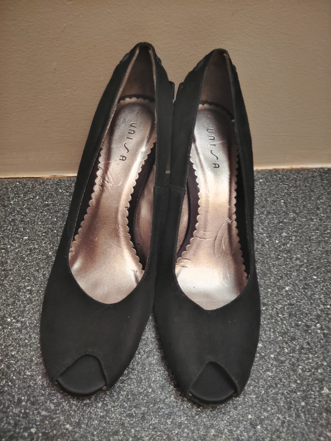 Unisa Black Peep Toe Wedge Heels with Bow Detail - photo 2