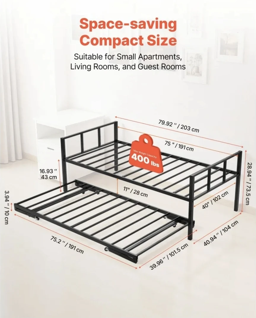 Black Metal Daybed frame with Trundle (Bedframe &Trundle only) - photo 2
