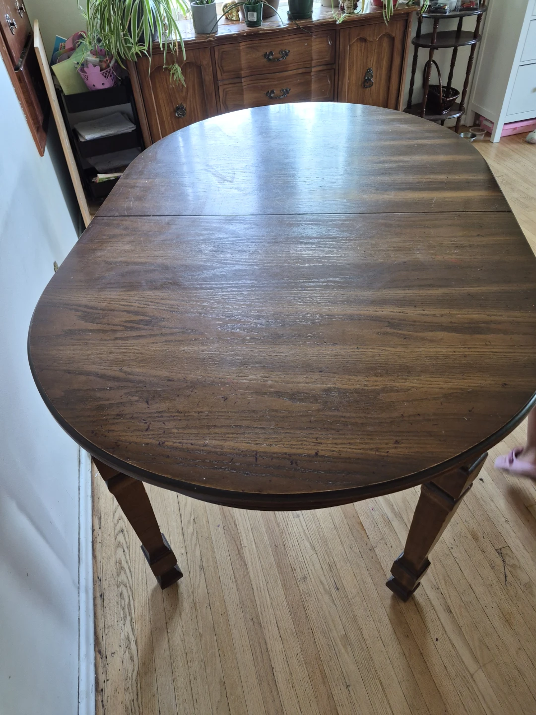 Antique Oak Dining Table with 4 Upholstered Chairs - photo 2